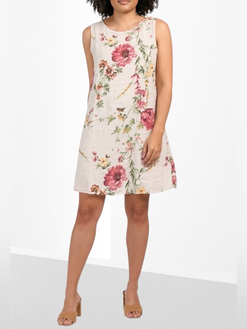 Terzo Millennio Women’s Pink Floral Linen Dress Size XL